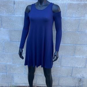 Qixing navy cold shoulder dress with pockets